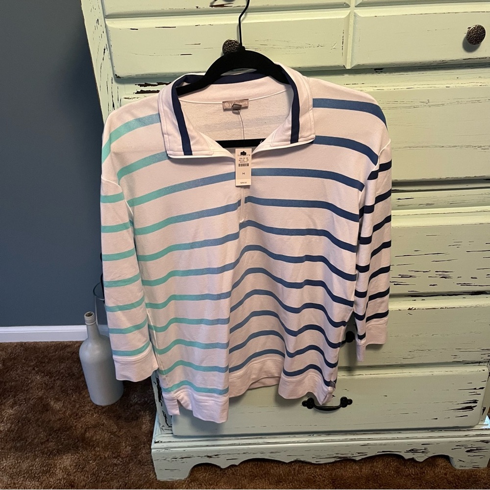 Talbots Women’s Quarter zip Striped Sweater. Size medium. NWT.